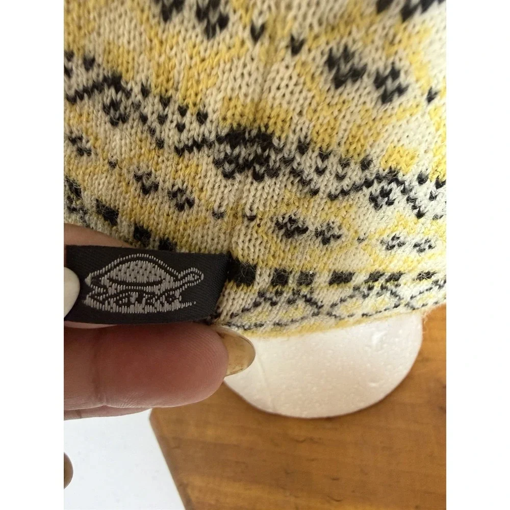 Turtle Fur Merino Wool Fair Isle Beanie Hat Yellow Black Made in Italy OS